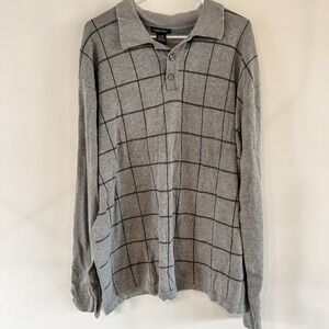 VTG Men's Cherokee XXL Long Sleeve Knit Polo Windowpane‎ Gray Sweater Target